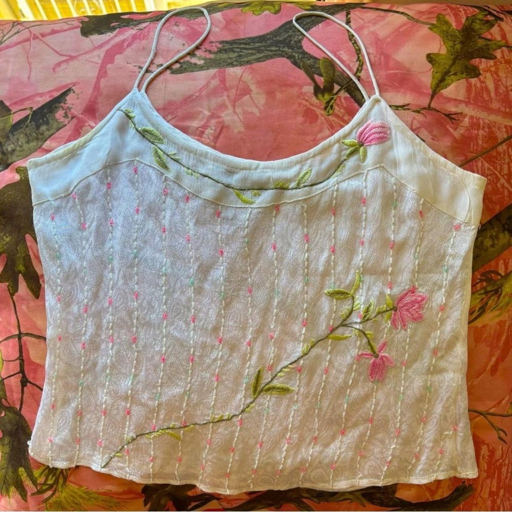 true vintage papillon beaded hand stitched floral tulip silk y2k camisole - Picture 5 of 8